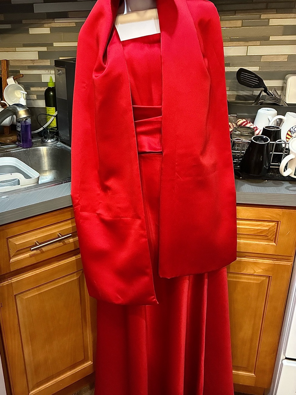 David's Bridal Red Prom Dress with Matching Stole and Mini Purse